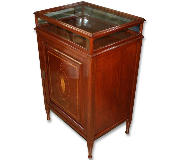 antique timber Glass Top Cabinet